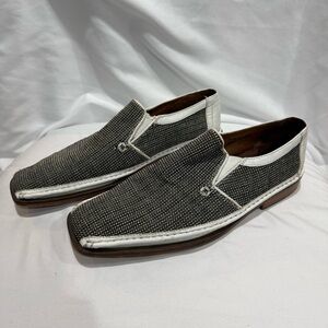 Fratelli Footwear Black White Woven Leather Slip-On Loafers Size 8.5M Square Toe